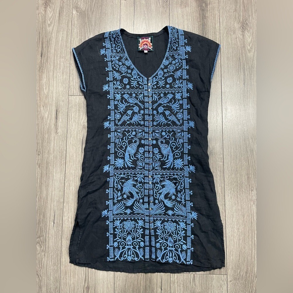 Johnny Was JWLA Harriet Button Down Tunic Dress Black Sz XS